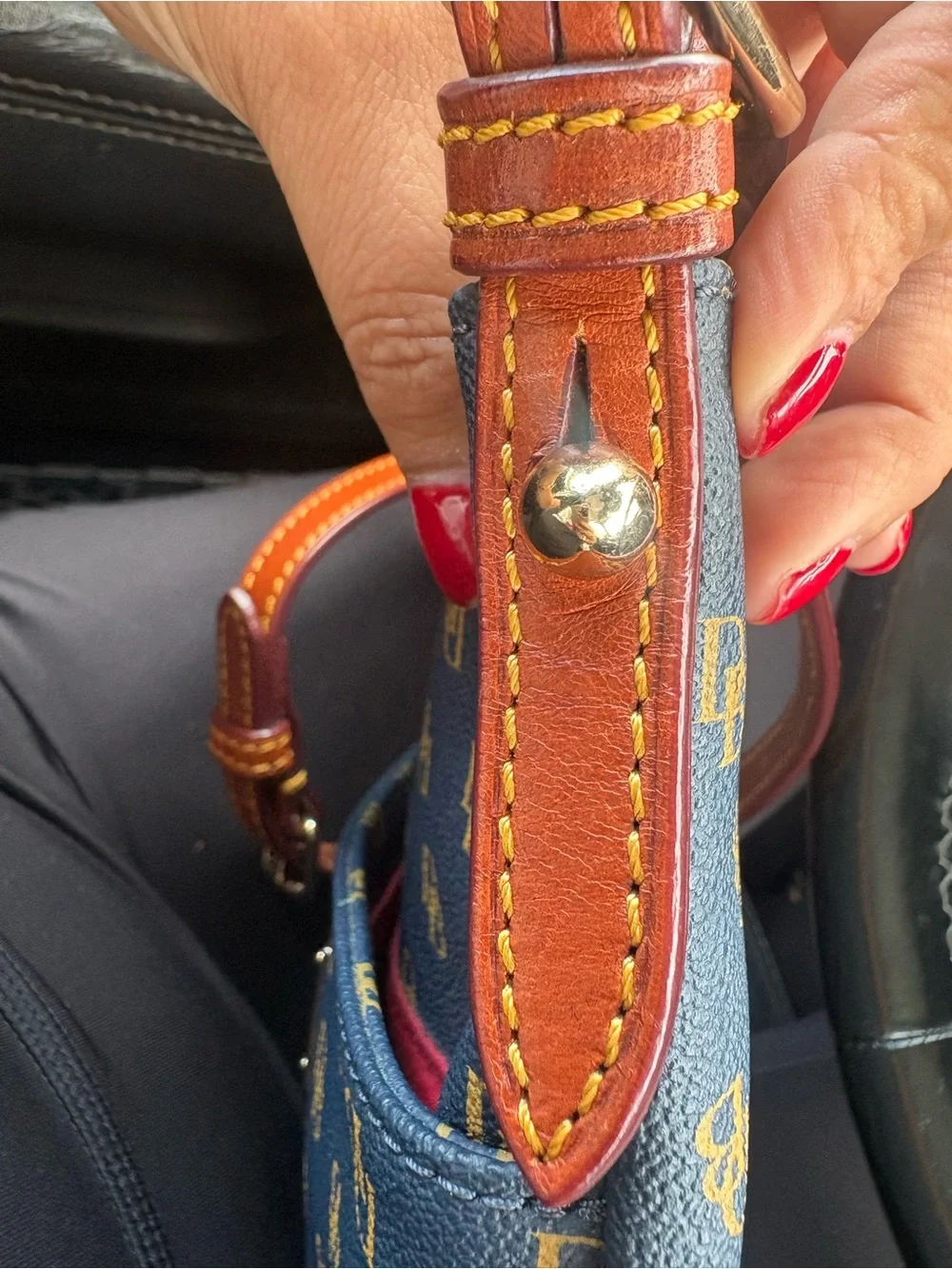 Dooney & Bourke navy with Brown Trim Monogram Crossbody